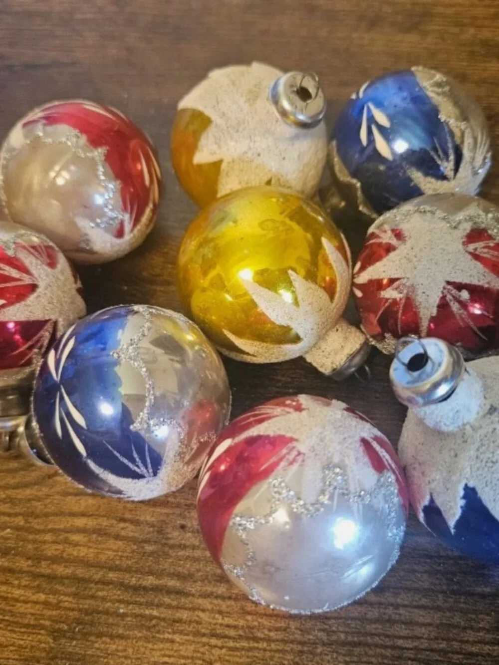Lot Of 9 Vintage CALI COL Handpainted Mercury Glass Christmas Ornaments